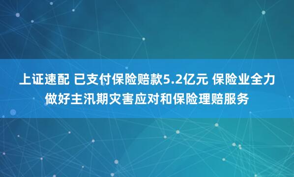 上证速配 已支付保险赔款5.2亿元 保险业全力做好主汛期灾害应对和保险理赔服务